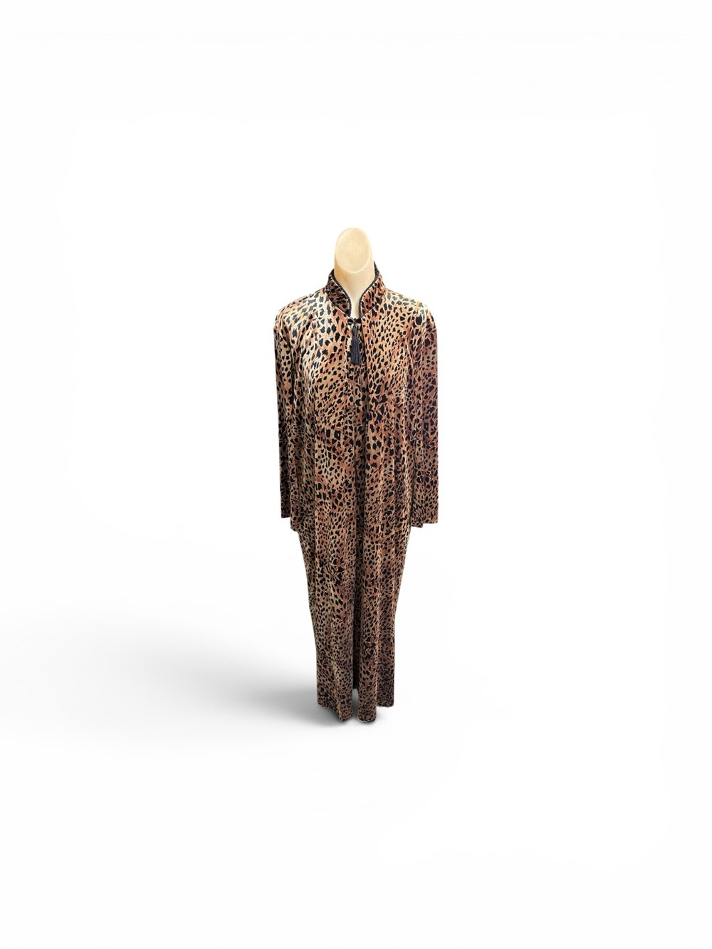 Vintage Y2K Diamond Tea Metallic Leopard Print Velvour Zip Up House Coat Robe M